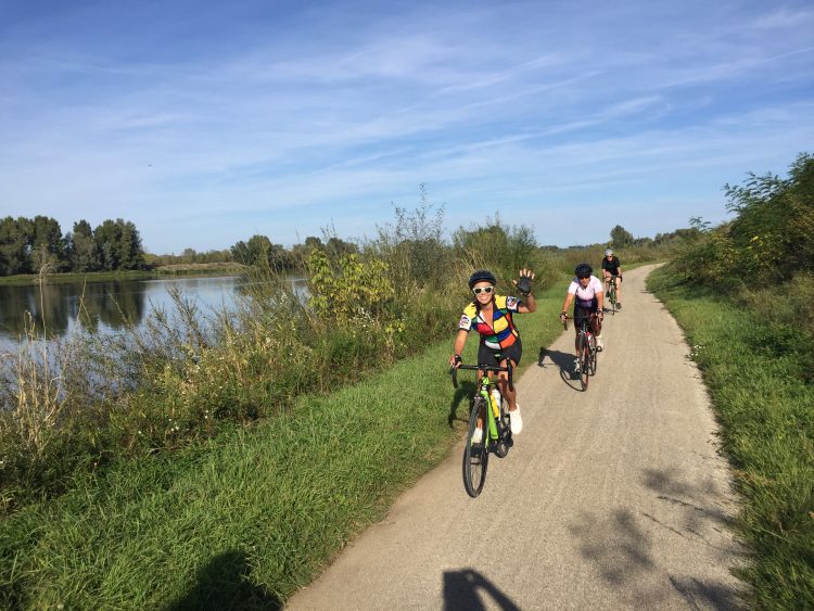 Cyclists on cycle path along the Loire