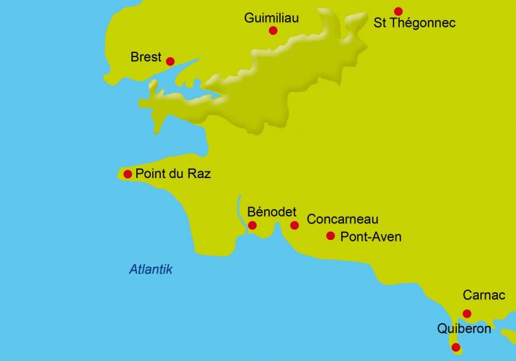 Karte der Radreise in der Südbretagne